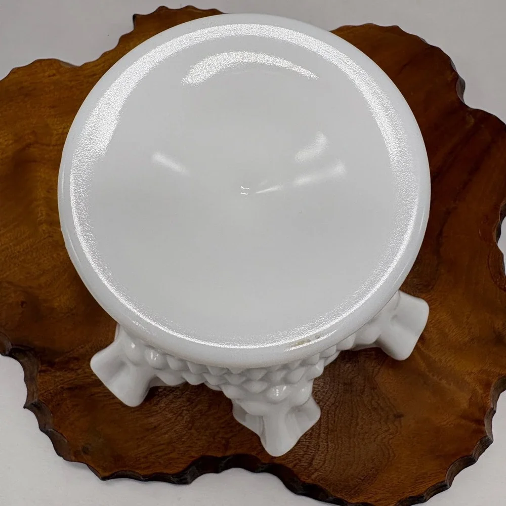 Vintage Fenton Hobnail Milk Glass Footed Compote Candy Dish Ruffled/Crimped Edge